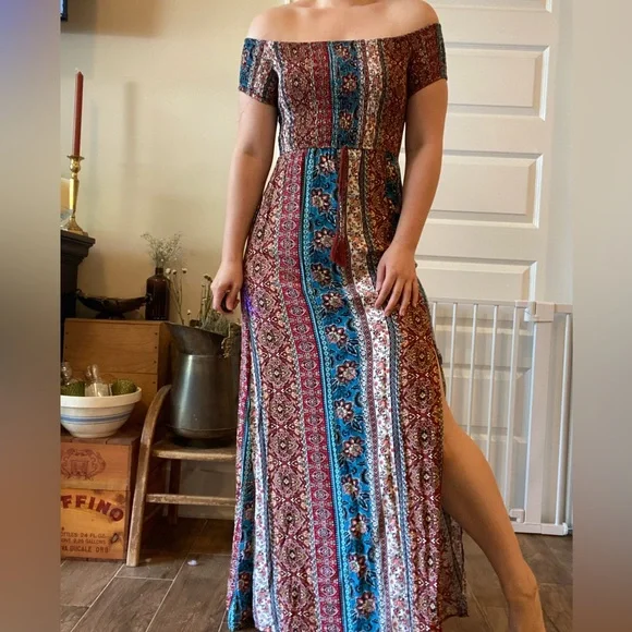 Band of Gypsies Dresses | Band of Gypsies Off The Shoulder Maxi Dress | Color: Pink/Red | Size: Xs | Mlunham's Closet